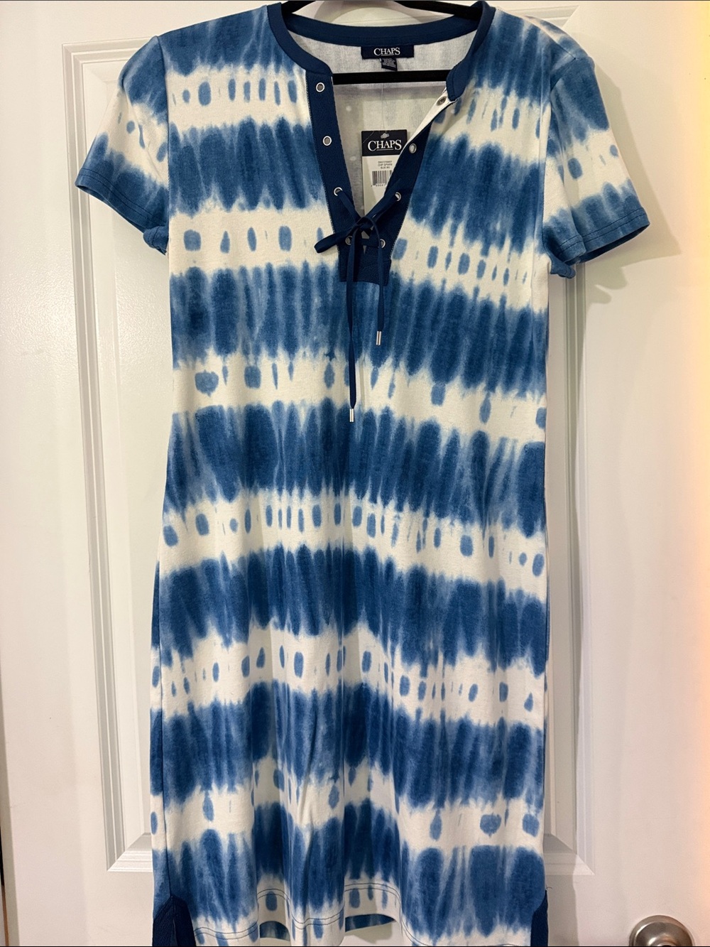 Chaps Blue & White Tie-Dye Knit Shift Dress